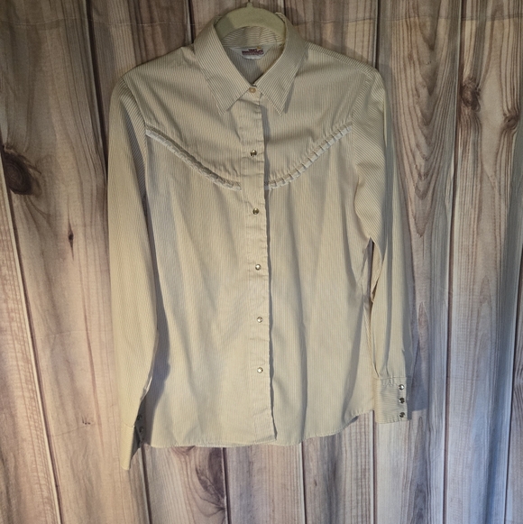 Millie Tops - Vintage Striped Ruffle Pearl Snap Button Up